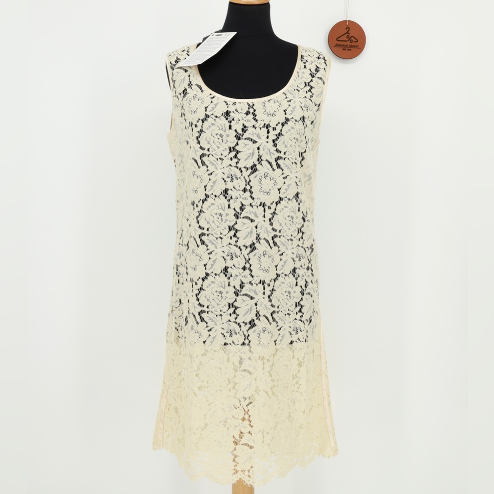 Twin-Set Simona Barbieri Ivory‎ Floral Lace Sleeveless Shift Dress Sheer